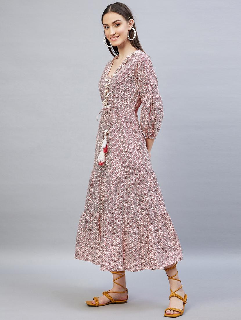 v-neck printed flared ethnic dress - 19111272 - Standard Image - 2