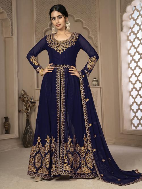 embroidered semi-stitched suit set - 19113789 - Standard Image - 0
