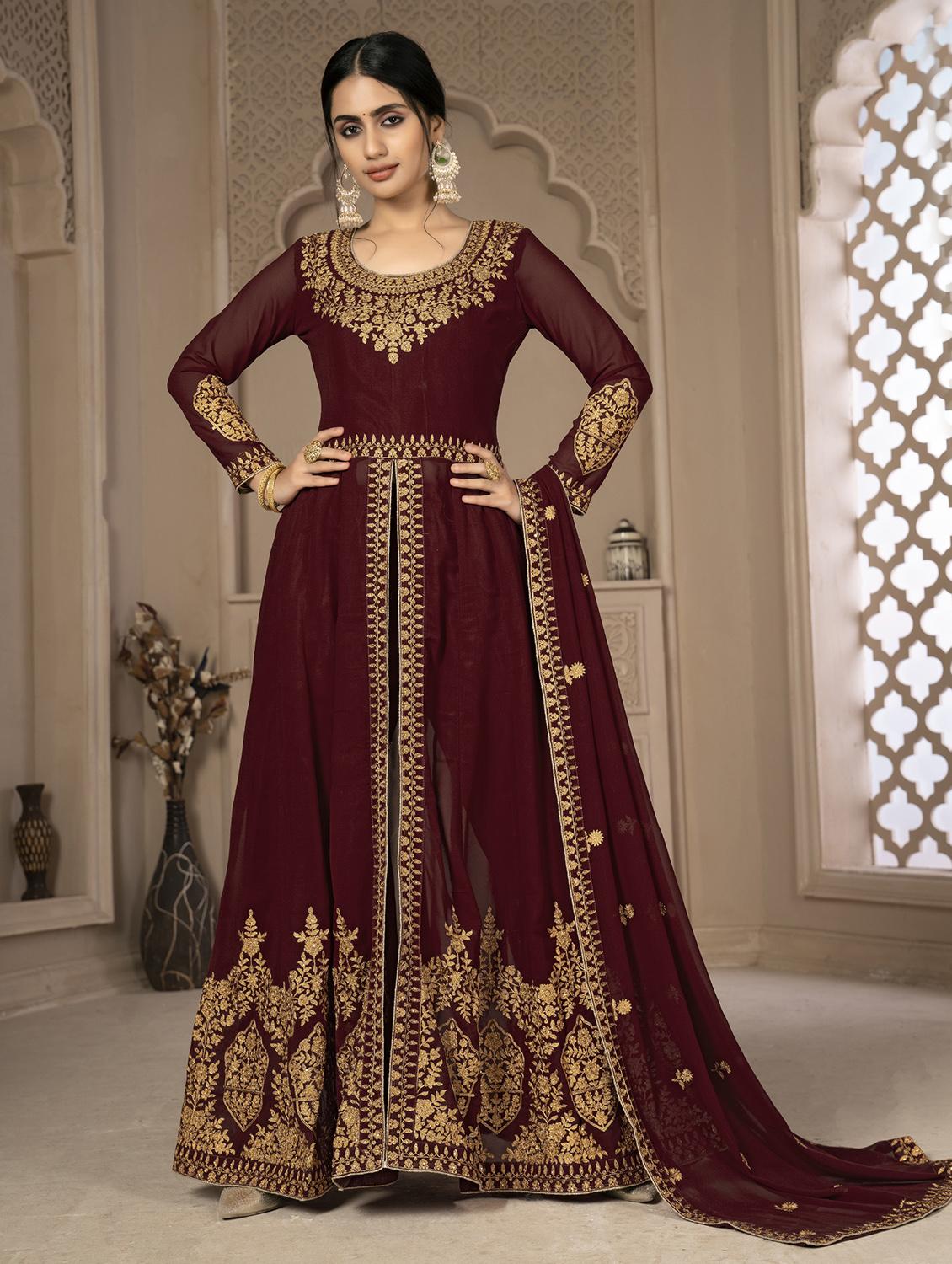 embroidered semi-stitched suit set - 19113791 - Zoom Image - 0