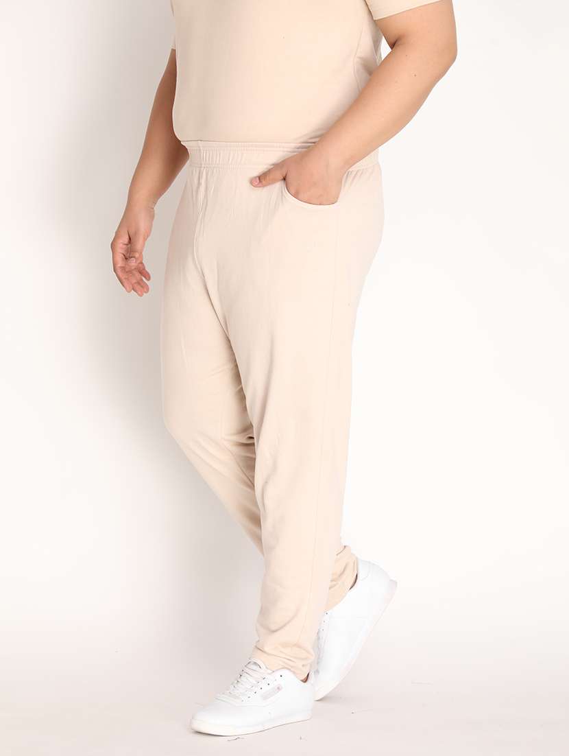 beige cotton blend full length track pant - 19115449 - Standard Image - 2