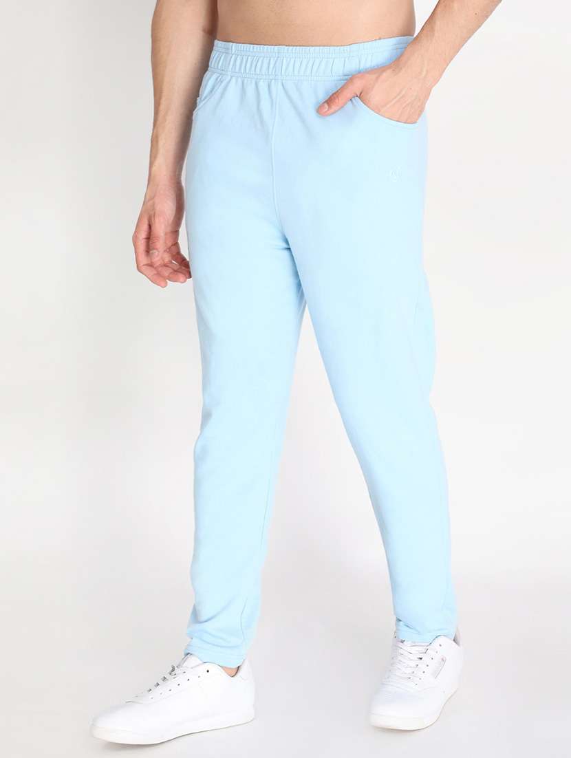 light blue cotton blend  full length track pant - 19115504 -  Standard Image - 2