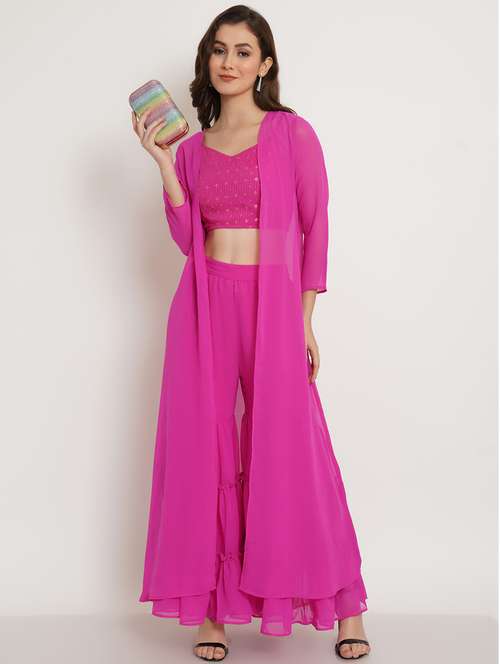 sequins work pink top sharara with shrug - 19117987 - Standard Image - 0