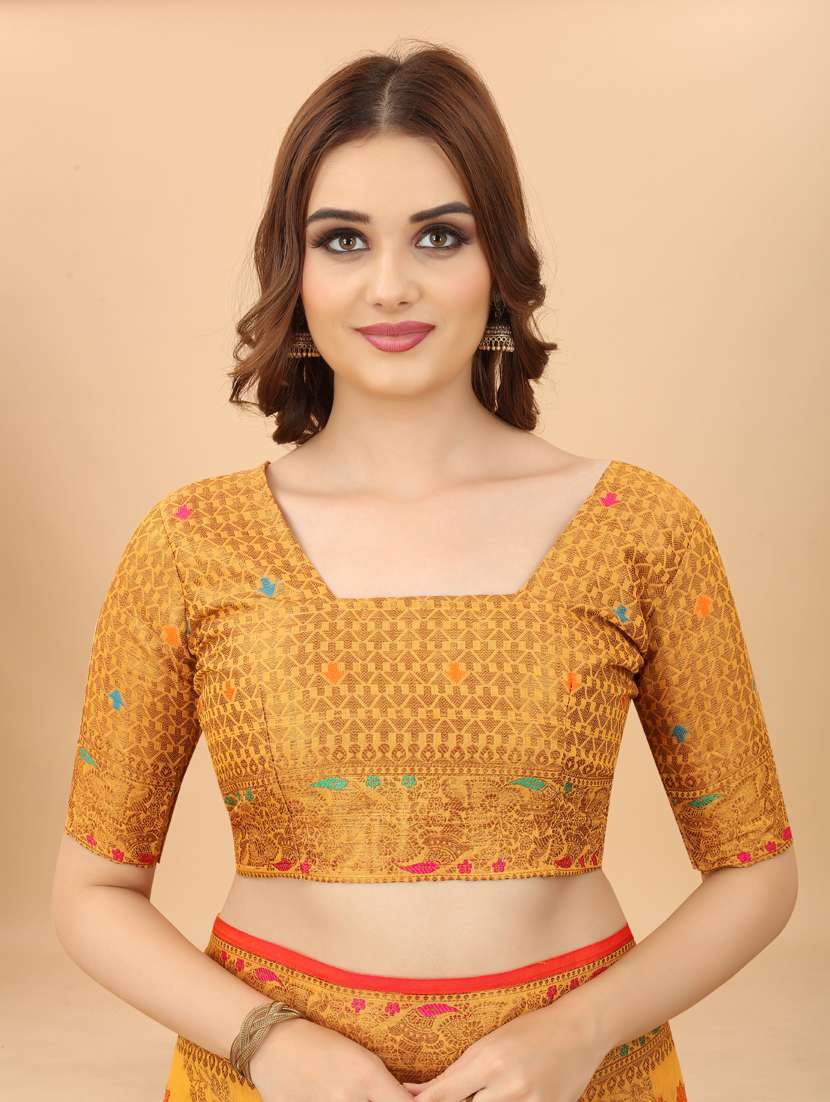 yellow cotton chanderi saree with blouse - 19119320 -  Standard Image - 2