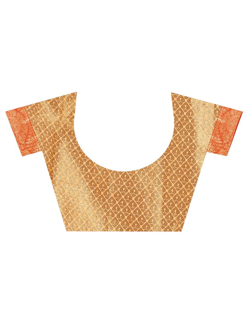 orange linen chanderi saree with blouse - 19119323 - Standard Image - 2