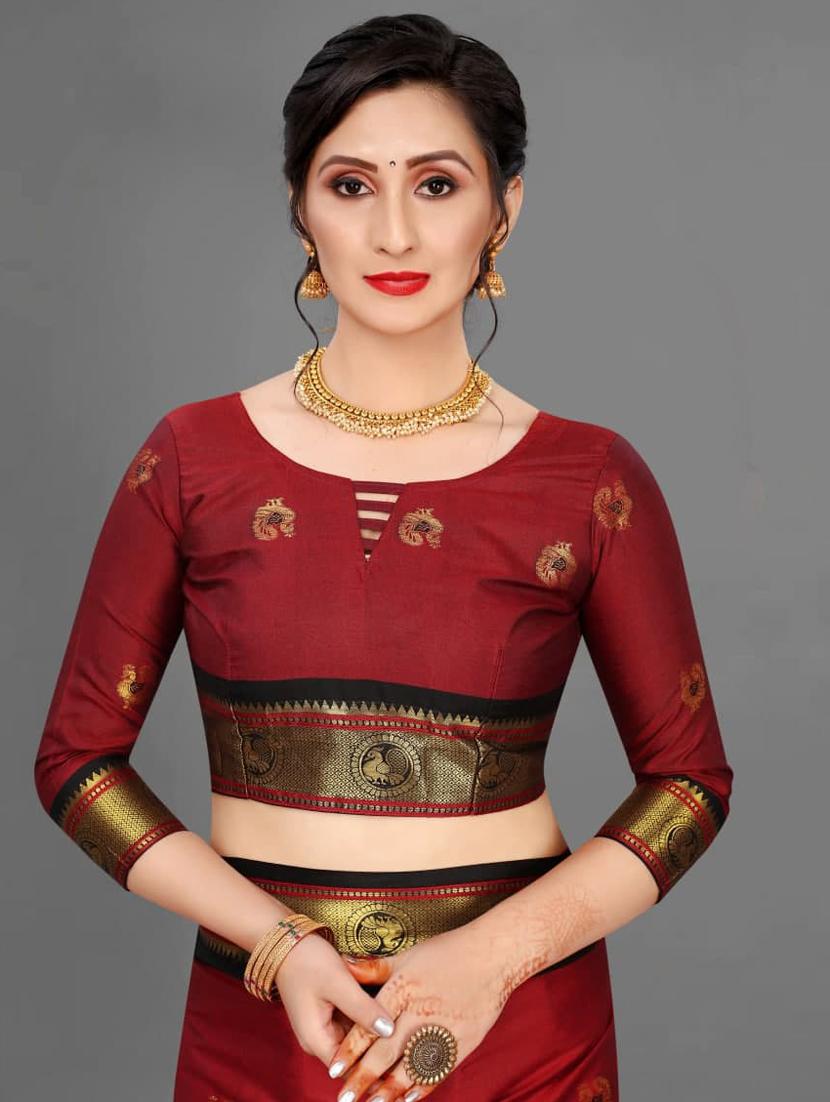 women's self design red colored saree - 19119330 - Standard Image - 2