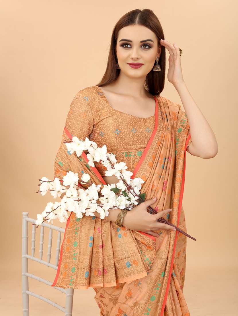 peach chanderi saree with blouse - 19119334 -  Standard Image - 2
