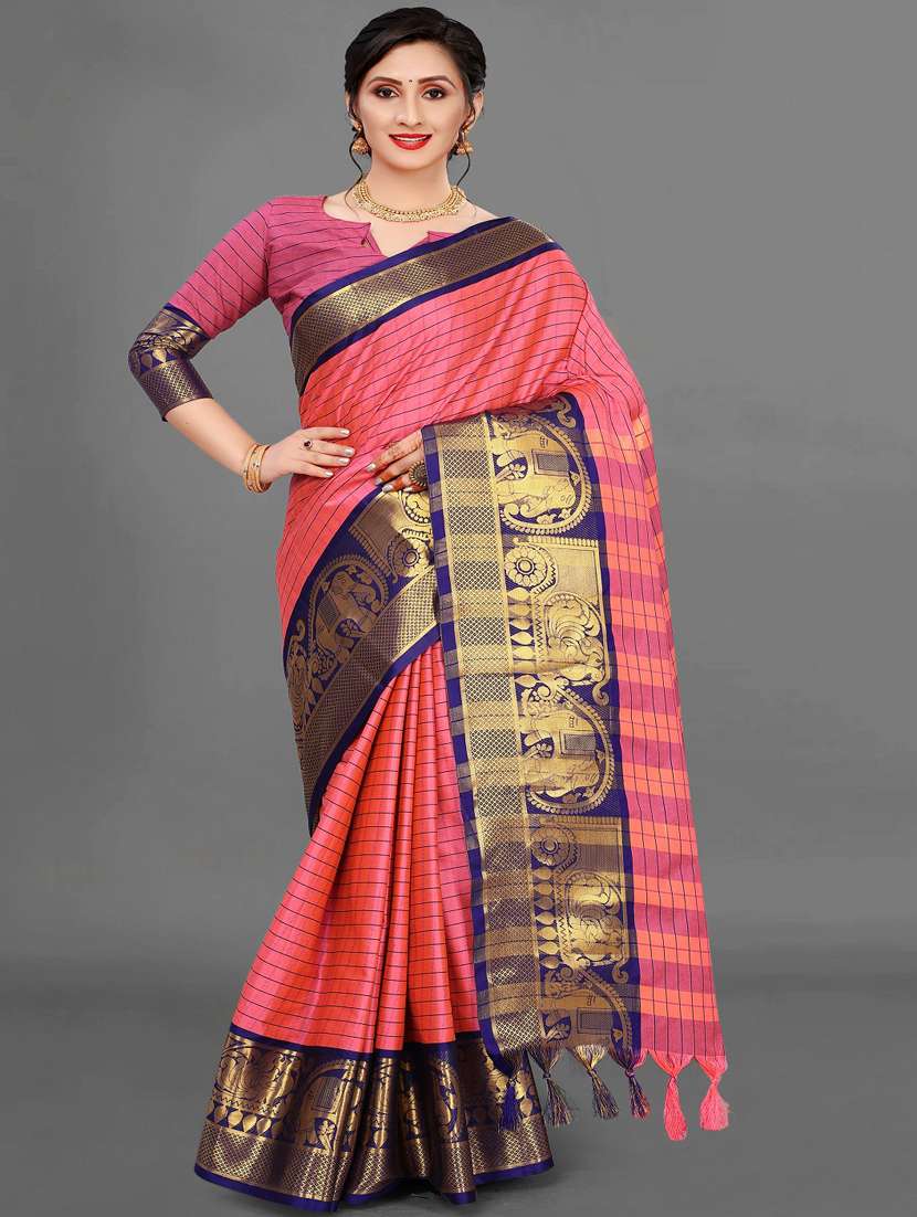 pink silk chanderi saree with blouse