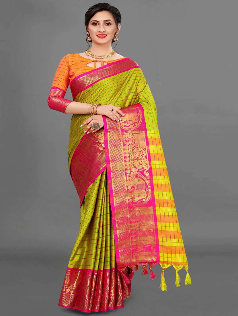 women self design dharmavaram saree with blouse