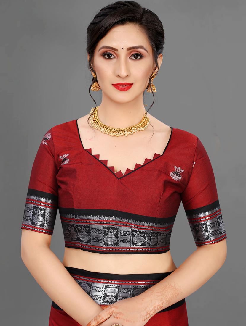 women's self design maroon colored saree with blouse - 19119348 - Standard Image - 2