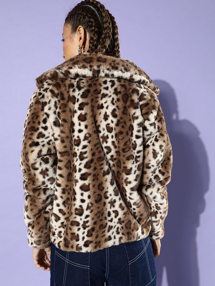 women brown animal printed faux fur jacket - 19120777 - Standard Image - 2