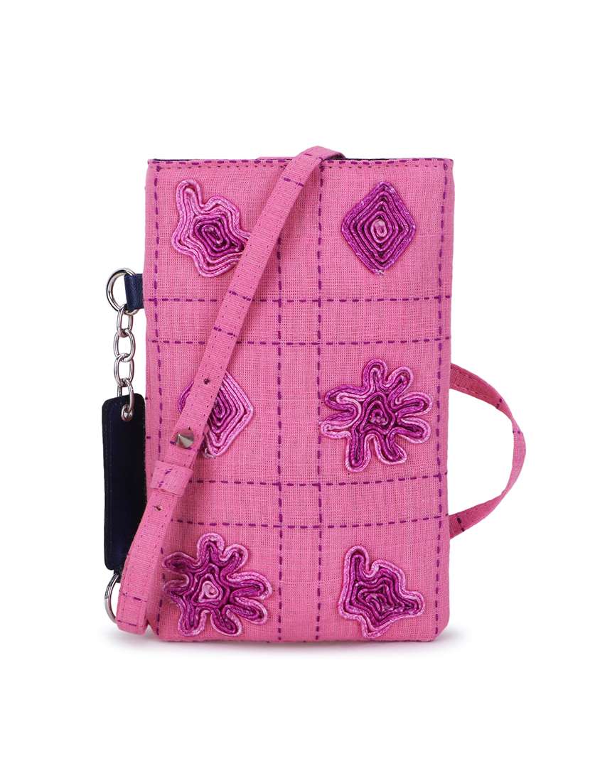 purple embroidered sling bag