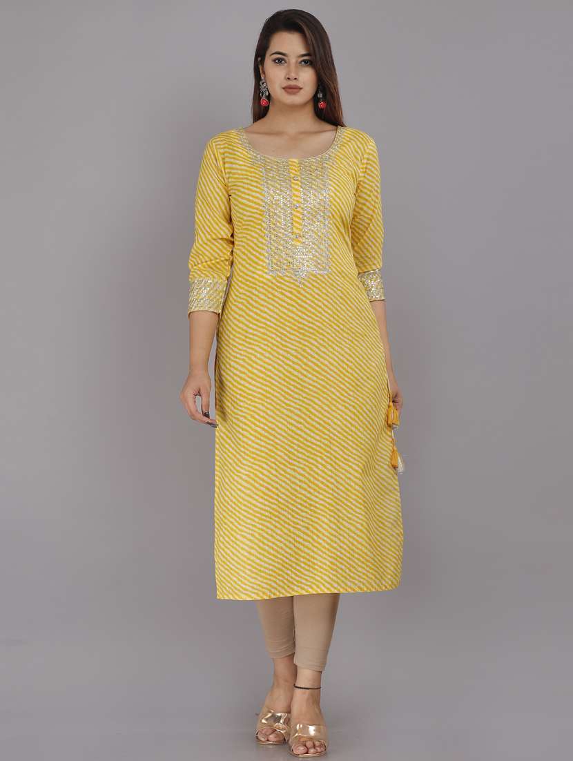yellow leheriya straight kurta