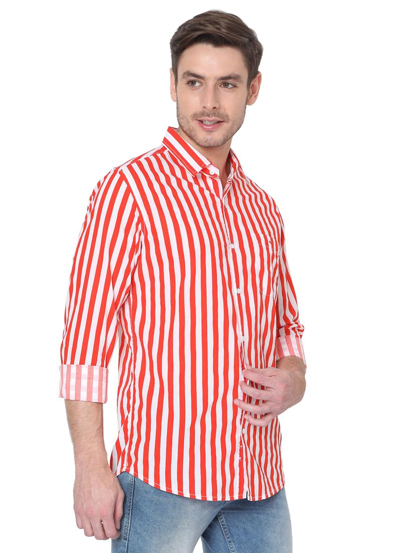 orange striped casual shirt - 19124293 - Standard Image - 2