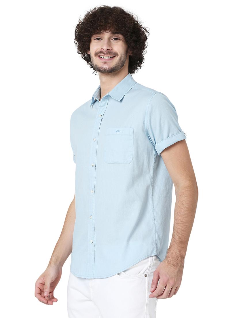 blue solid casual shirt - 19124306 - Standard Image - 2