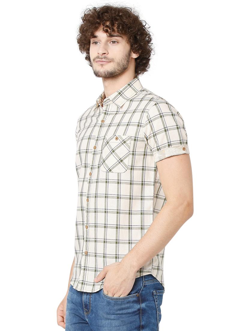 beige checkered casual shirt - 19124352 - Standard Image - 2