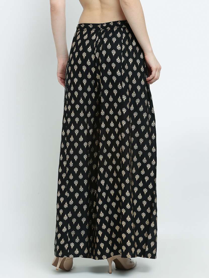 black rayon flared palazzo - 19125454 - Standard Image - 2