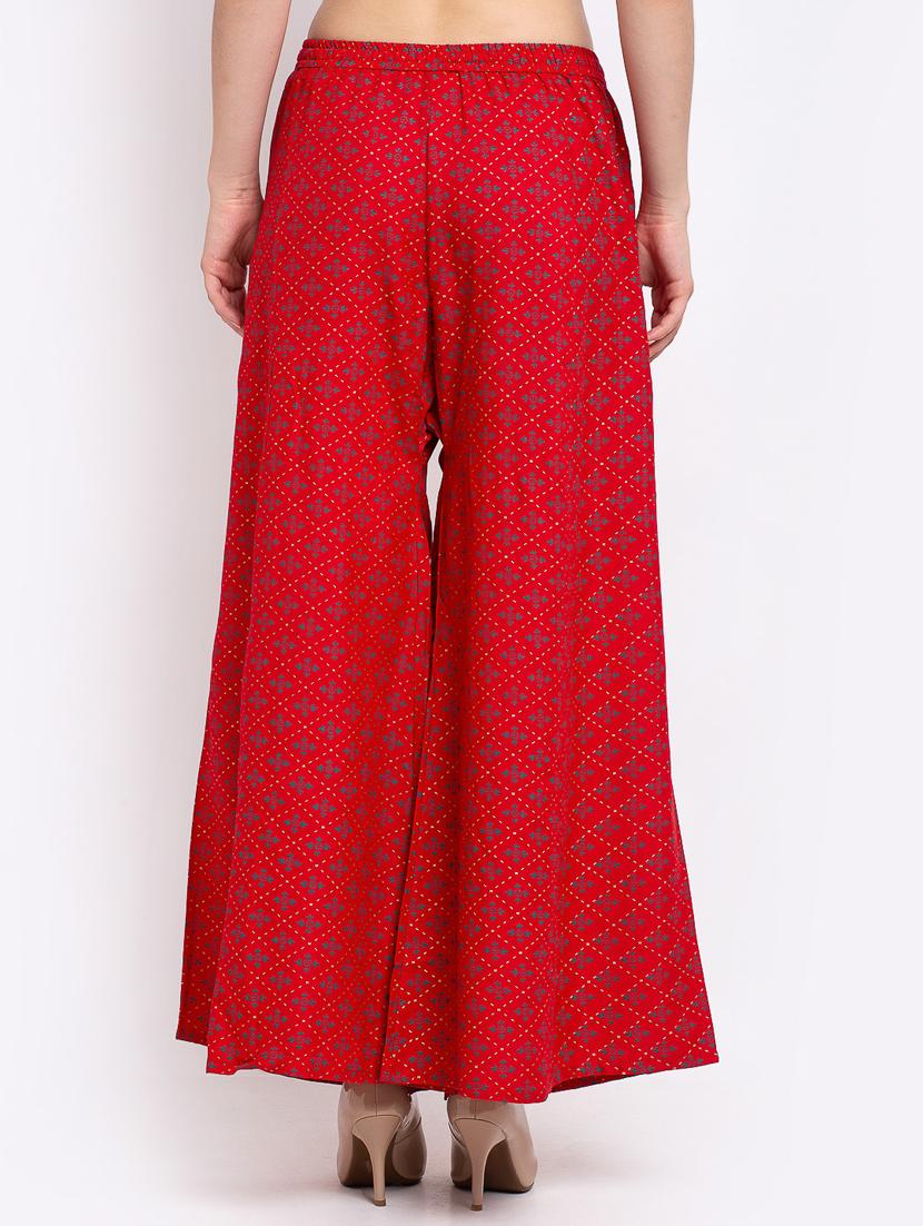 red rayon flared palazzo - 19125513 - Standard Image - 2