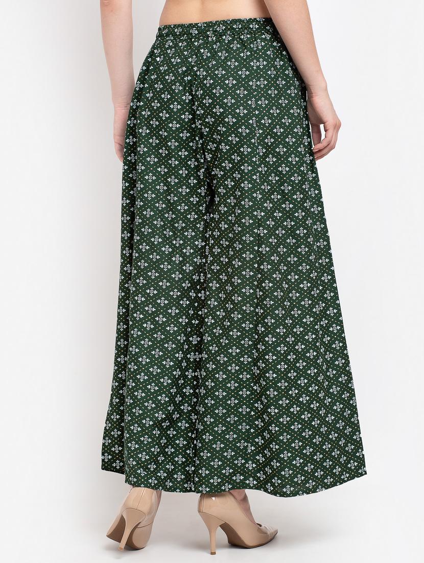 green rayon flared palazzo - 19125517 - Standard Image - 2