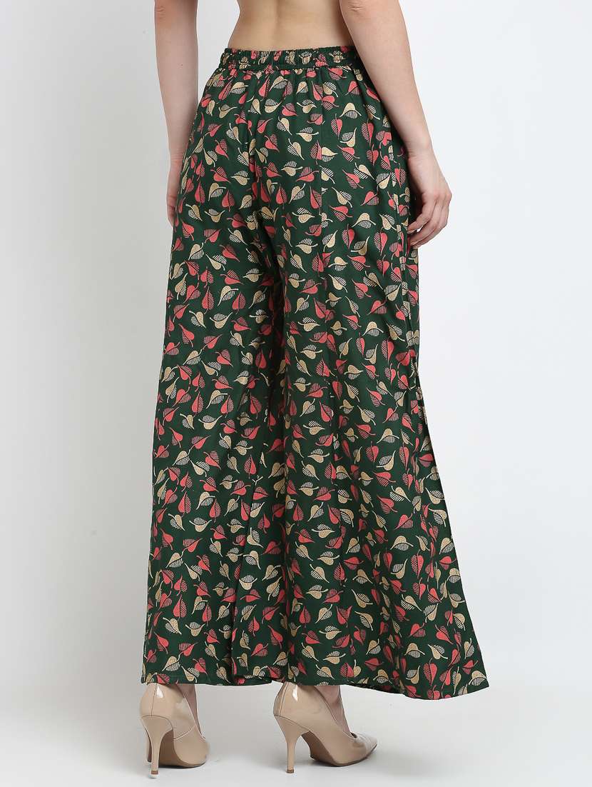 gold print rayon flared palazzo - 19125572 -  Standard Image - 2