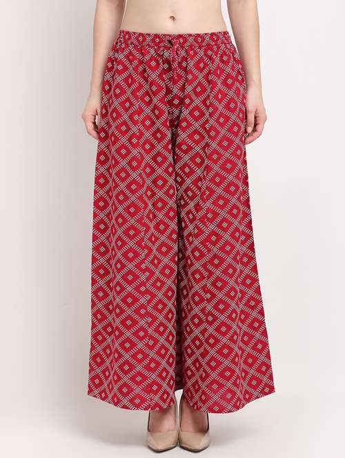 maroon printed flared palazzo - 19125628 - Standard Image - 0