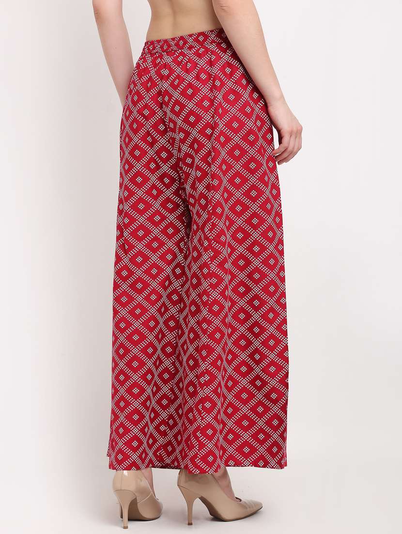 maroon printed flared palazzo - 19125628 - Standard Image - 2