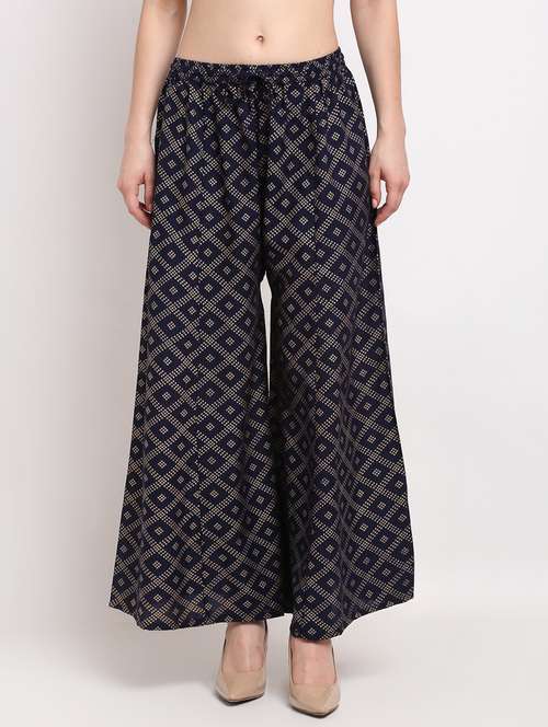 navy rayon palazzos - 19125630 -  Standard Image - 0