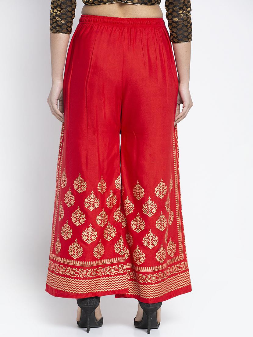 red rayon flared palazzo - 19125678 - Standard Image - 2