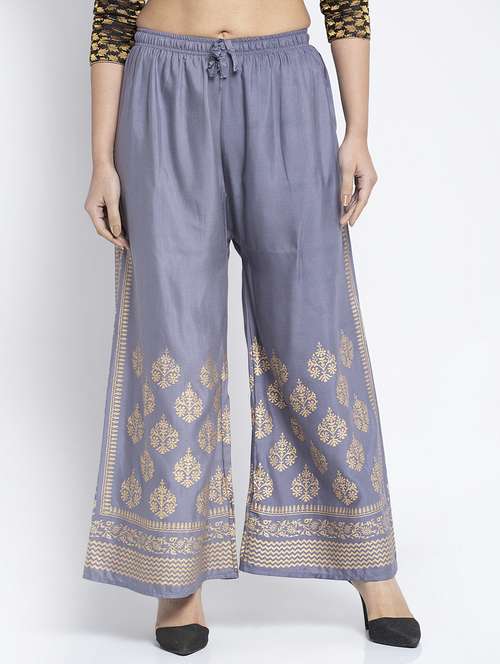 grey rayon flared palazzo - 19125679 - Standard Image - 0