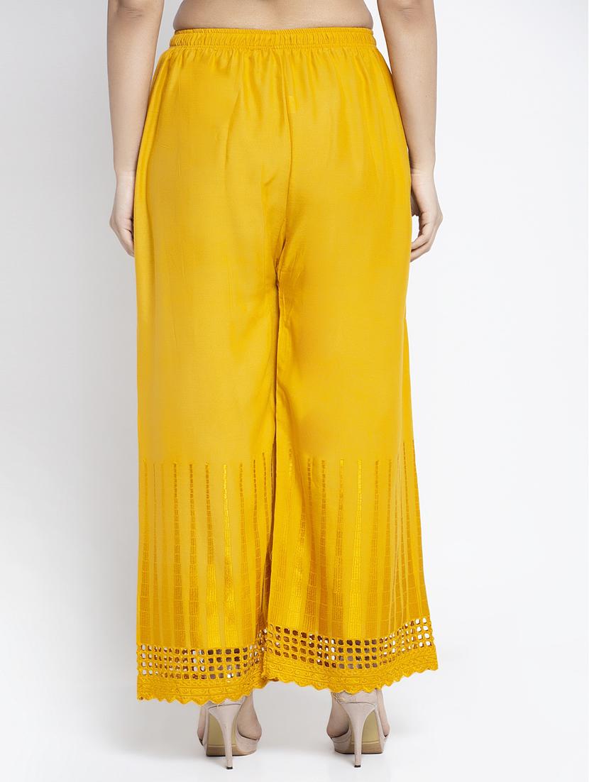 yellow rayon flared palazzo - 19125737 - Standard Image - 2