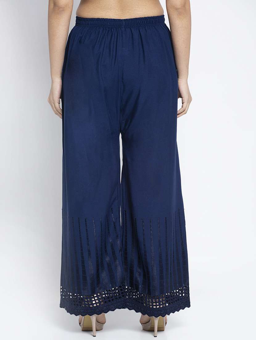 navy rayon flared palazzo - 19125741 - Standard Image - 2