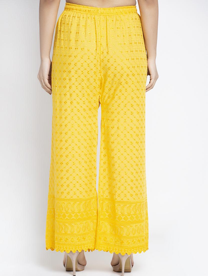 yellow cotton flared palazzo - 19125846 - Standard Image - 2