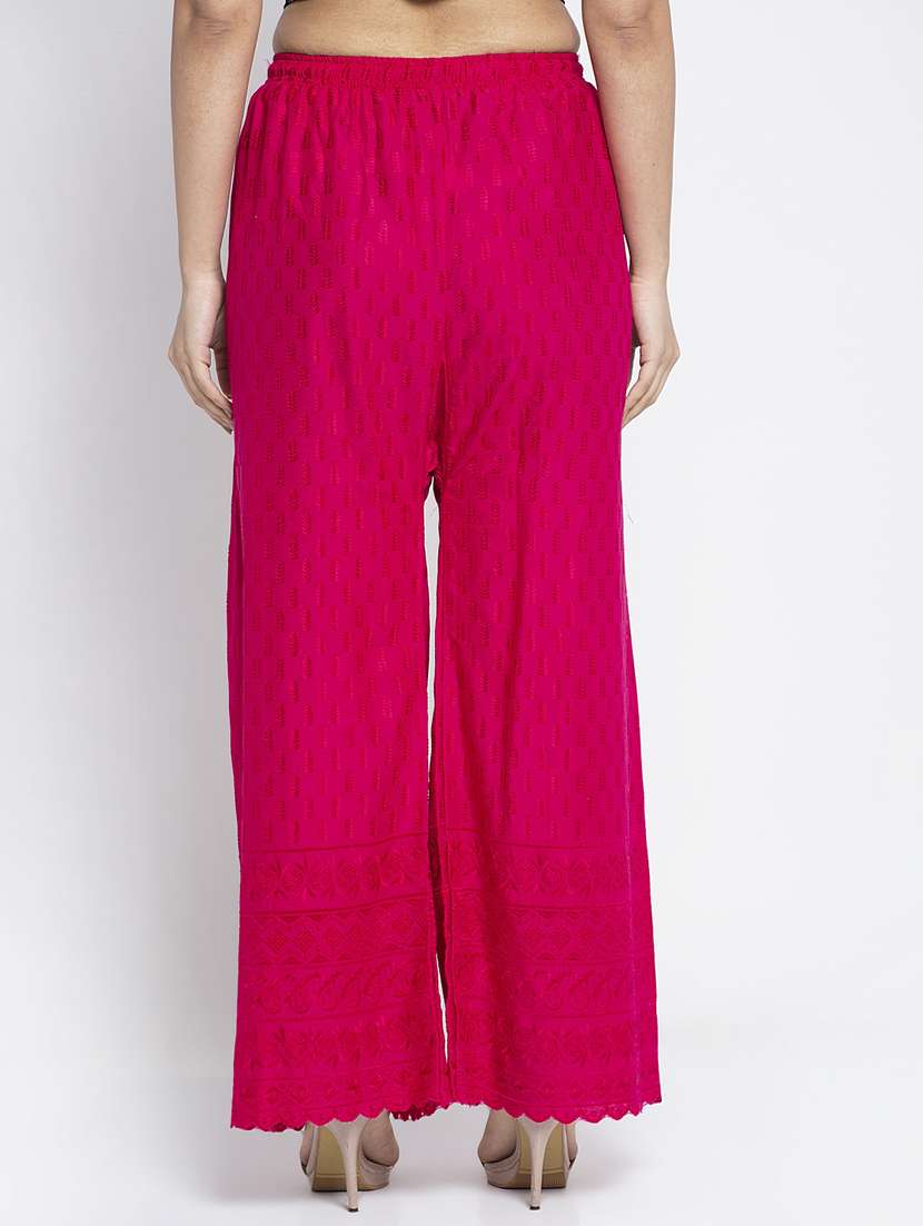 pink cotton flared palazzo - 19125847 -  Standard Image - 2