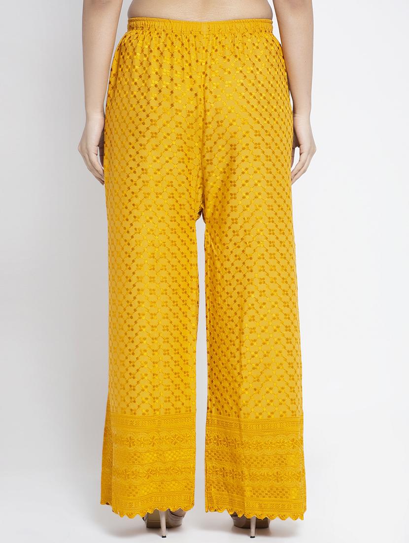 yellow embroidered straight palazzo - 19125852 - Standard Image - 2