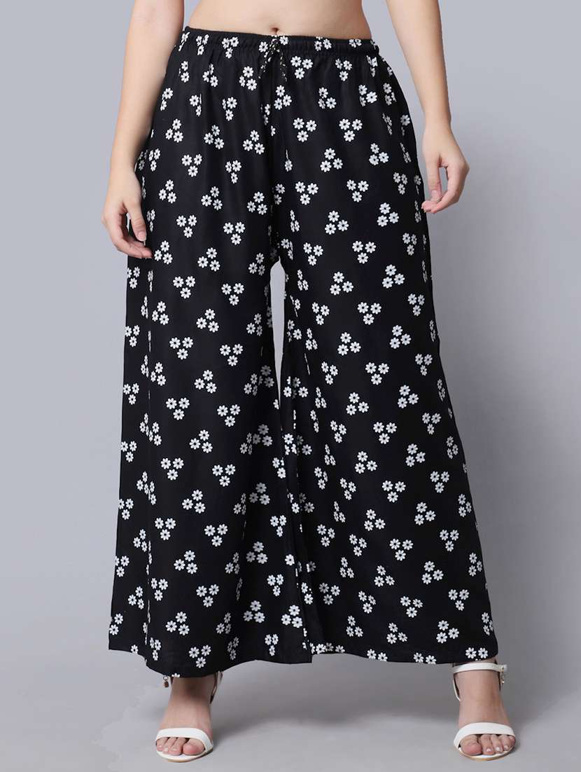 black floral print flared palazzo