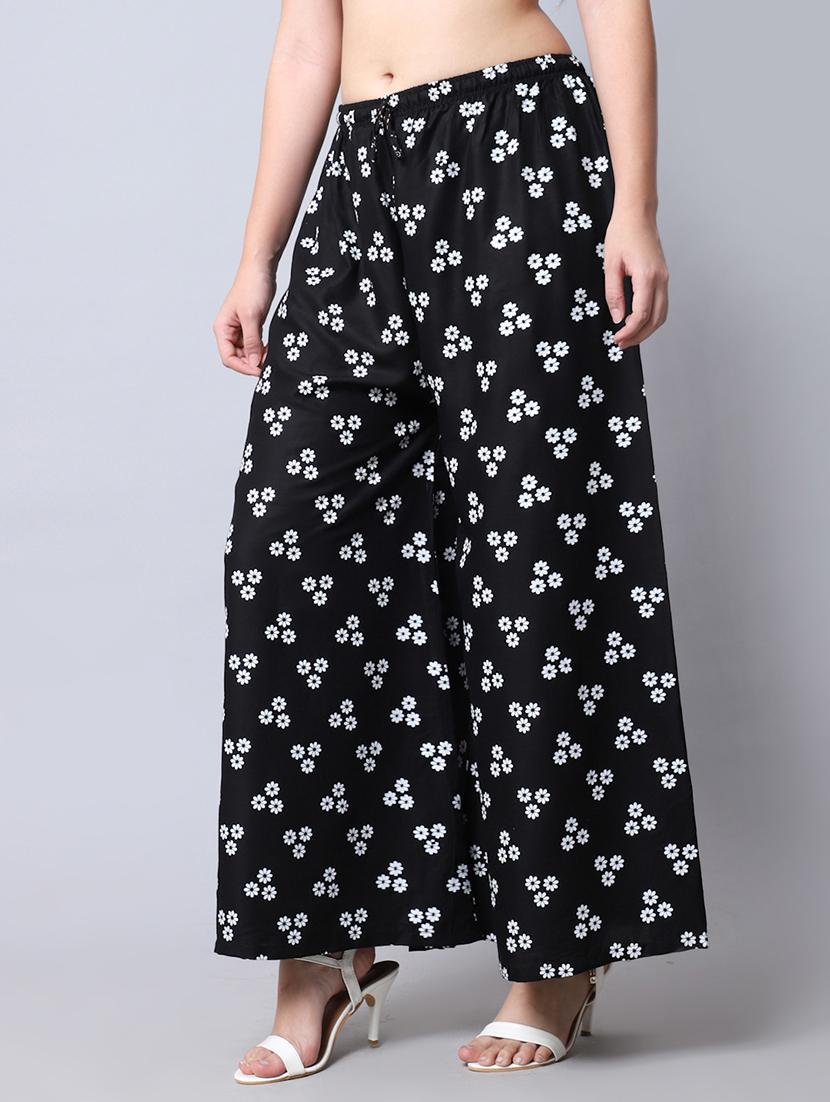 black floral print flared palazzo - 19125899 - Standard Image - 2