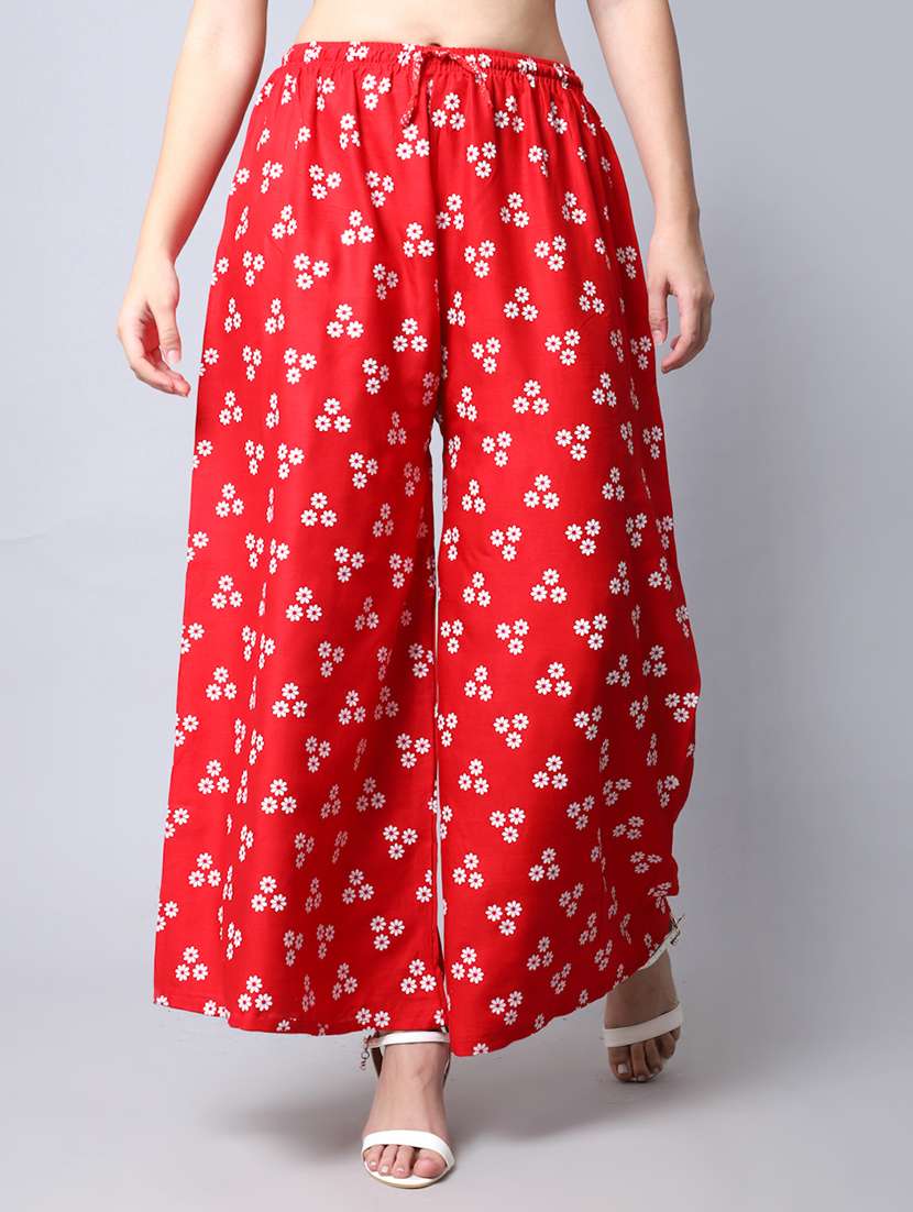 red floral print flared palazzo - 19125901 -  Zoom Image - 0