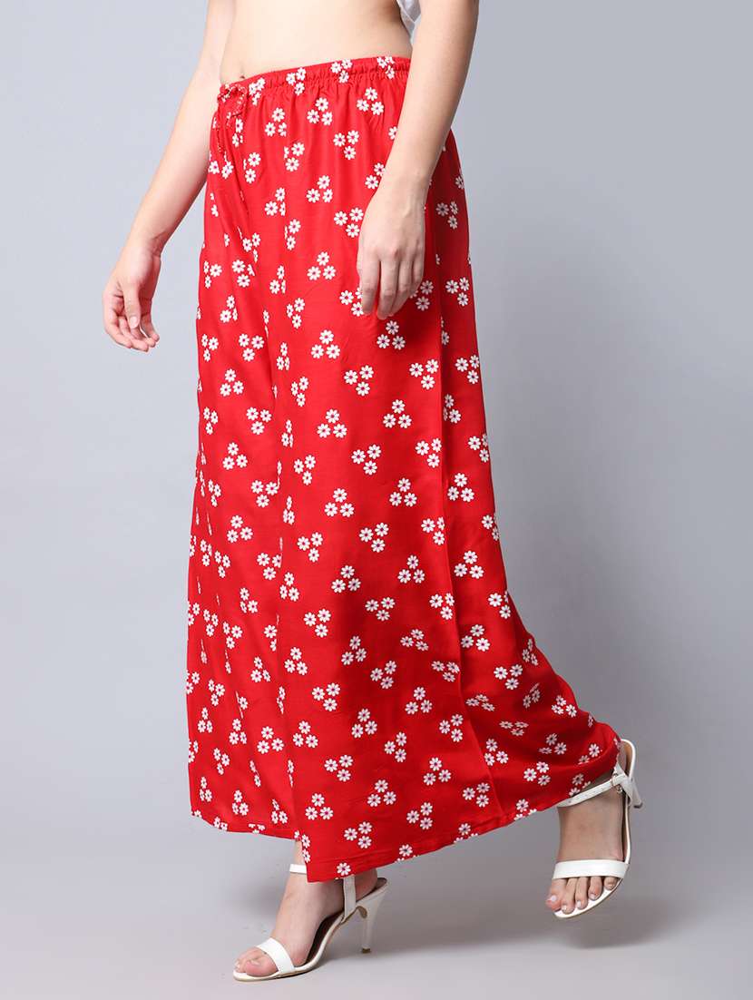 red floral print flared palazzo - 19125901 - Standard Image - 2