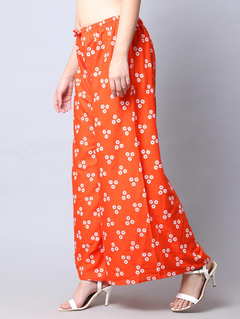 orange rayon flared palazzo - 19125902 - Standard Image - 2