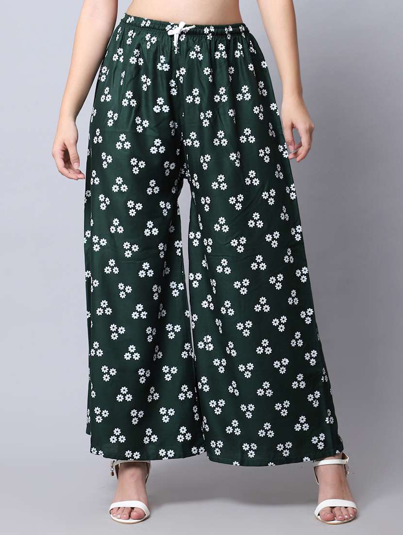 green rayon flared palazzo