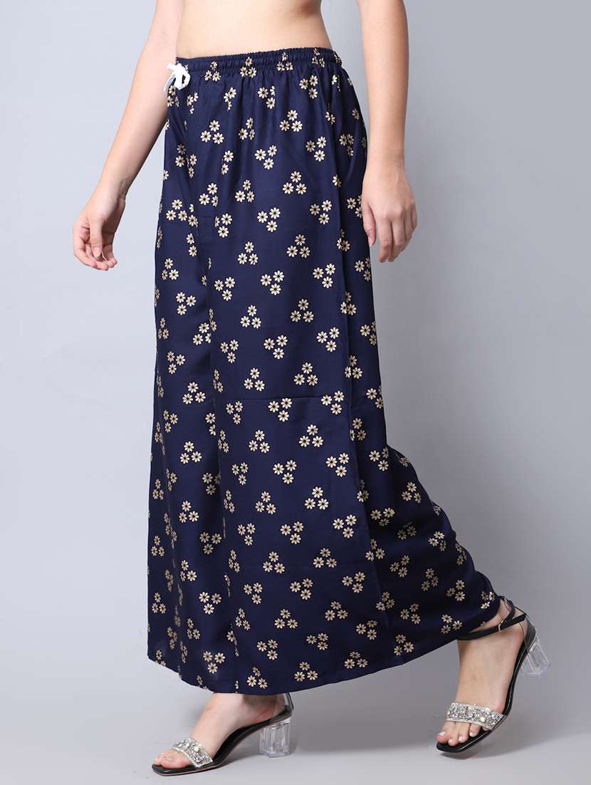 navy blue floral print flared palazzo - 19125907 - Standard Image - 2