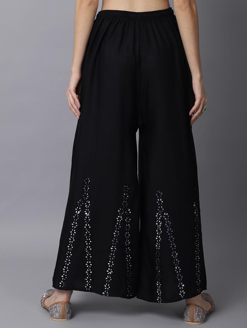 black rayon flared palazzo - 19125954 - Standard Image - 2