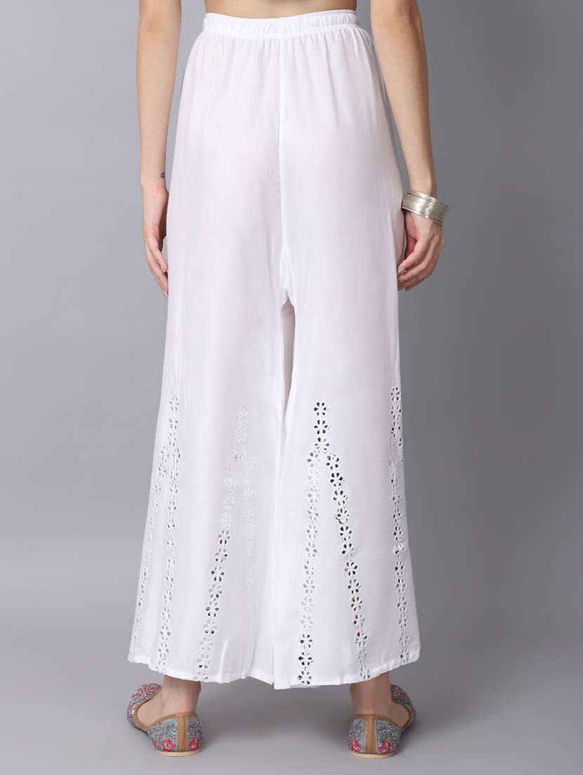 white rayon flared palazzo - 19125955 - Standard Image - 2