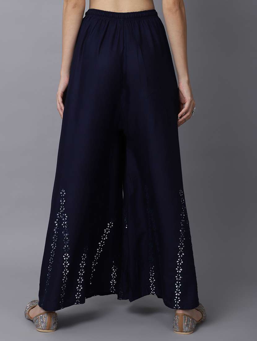 navy rayon flared palazzo - 19125963 - Standard Image - 2
