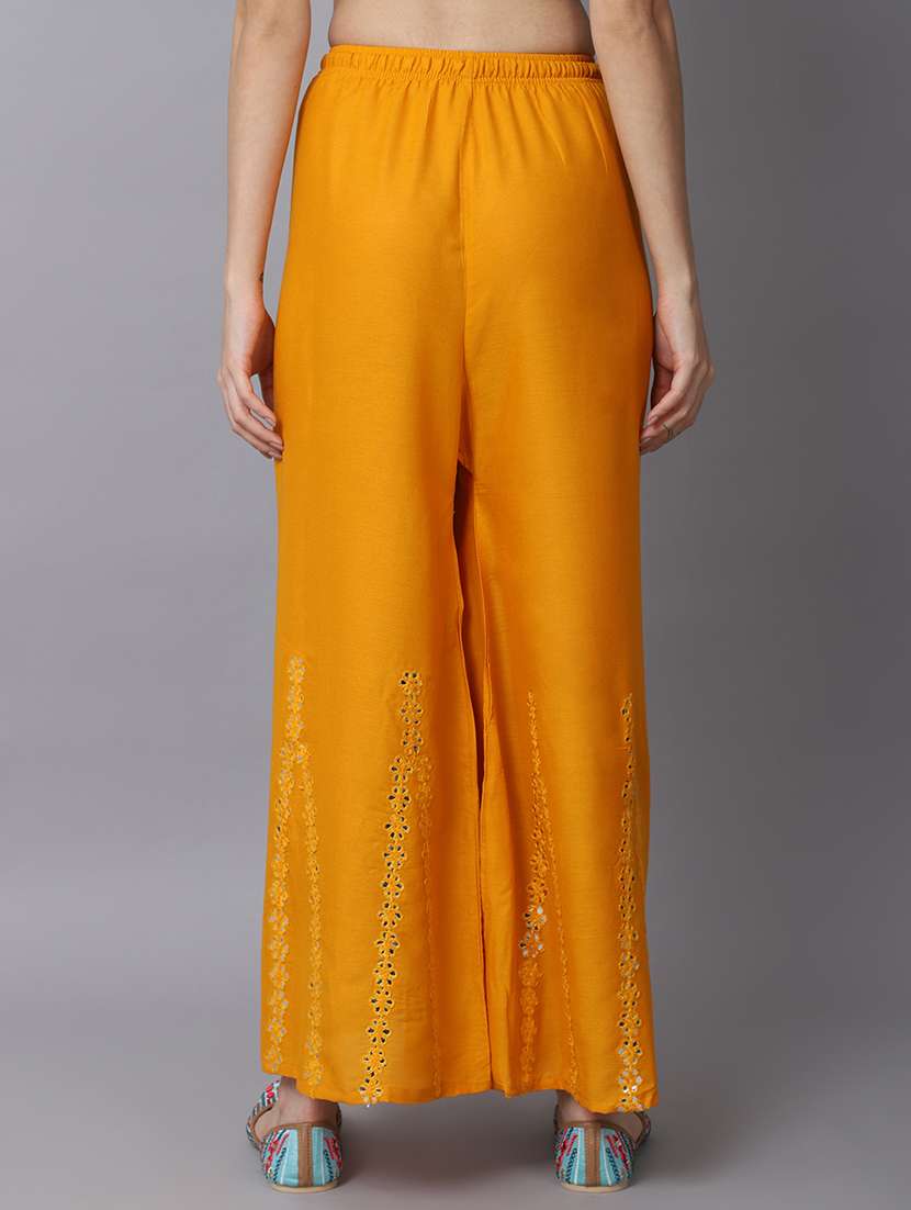 yellow rayon flared palazzo - 19125964 -  Standard Image - 2