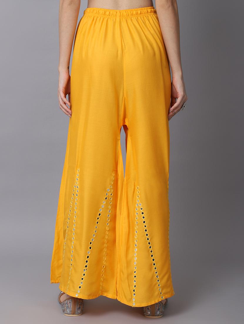 yellow rayon flared palazzo - 19126048 - Standard Image - 2