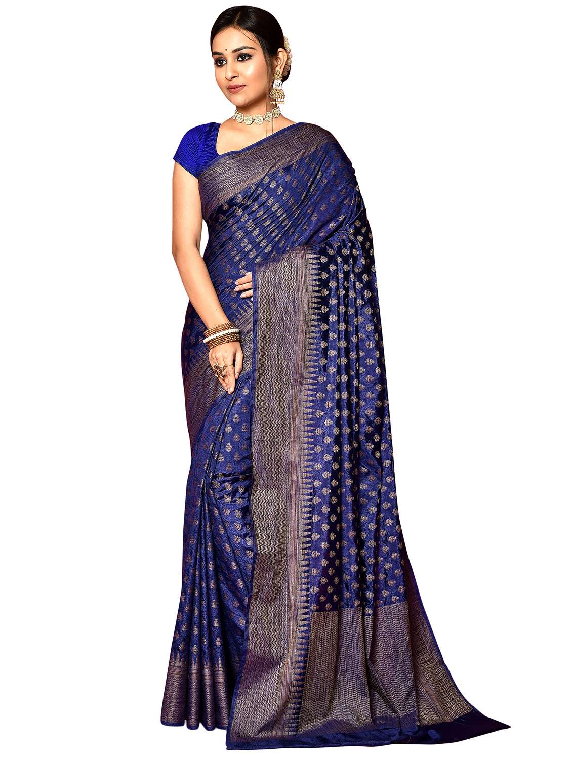 navy dupion banarasi saree with blouse - 19126194 - Zoom Image - 0