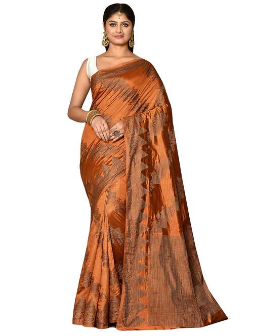 brown banarasi saree with blouse - 19126199 - Standard Image - 0