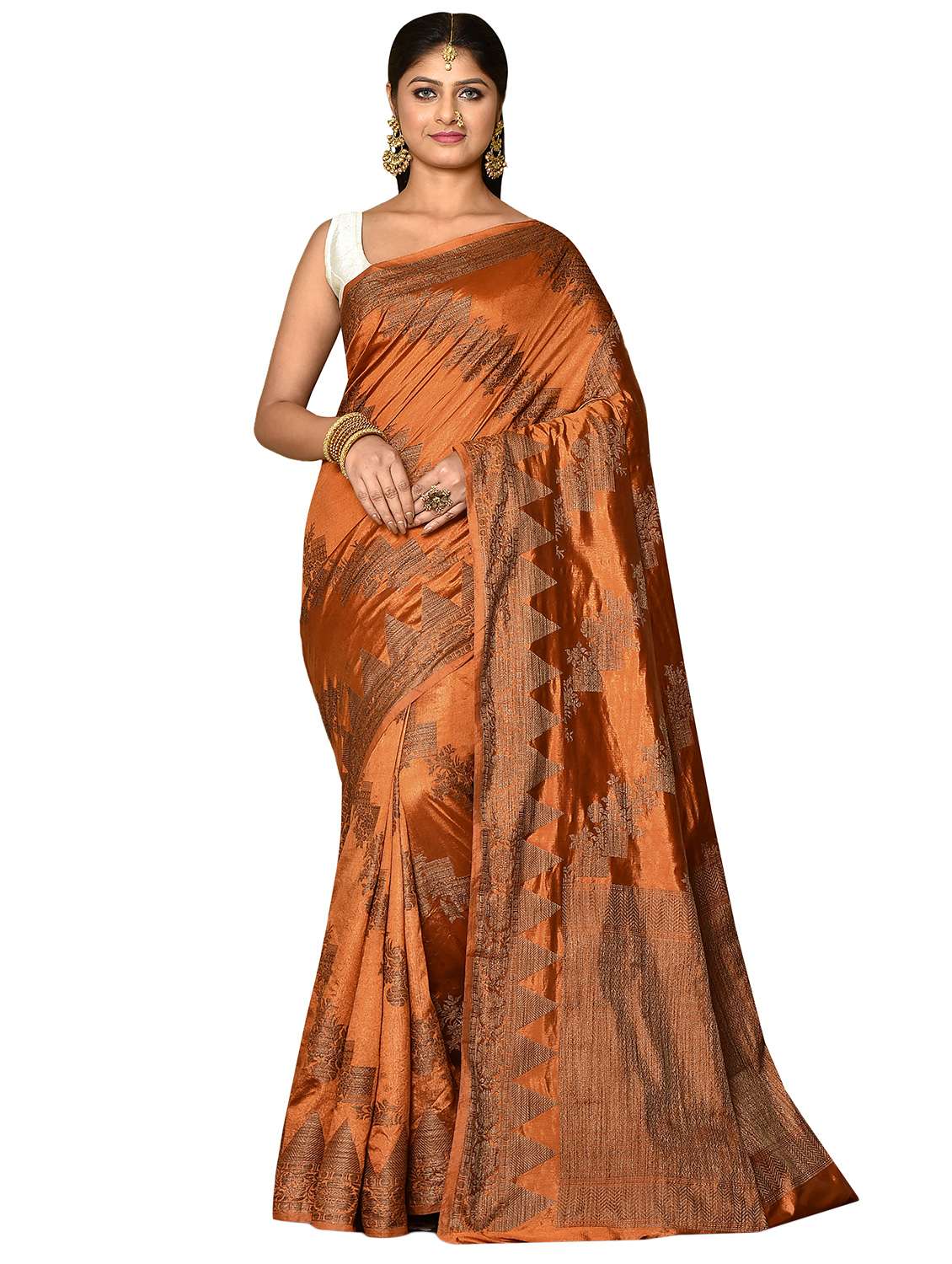brown banarasi saree with blouse - 19126199 - Zoom Image - 0
