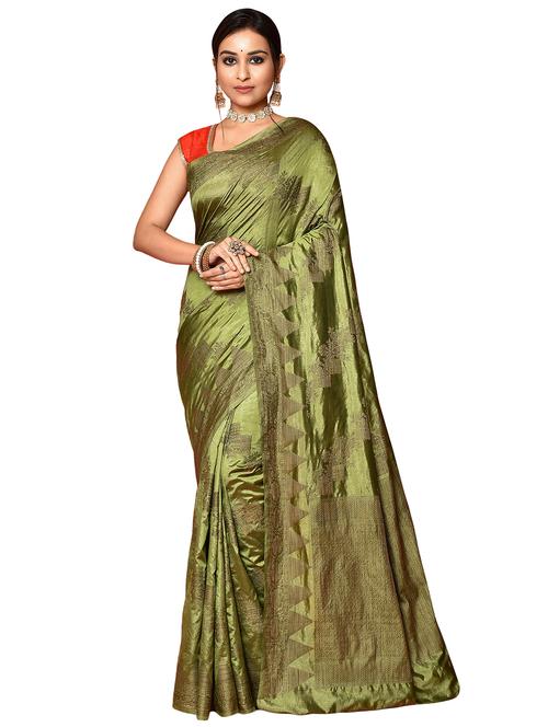 mehandi dupion banarasi saree with blouse - 19126203 - Standard Image - 0