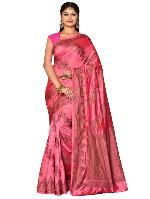 pink self design woven saree with blouse - 19126207 -  Standard Image - 0